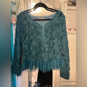 Elegant Teal Floral Women's Top